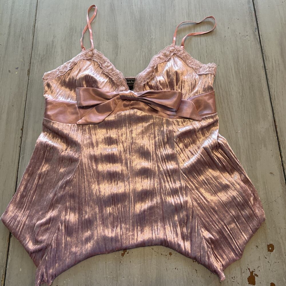 Y2K My Michelle Rose Velvet Babydoll Coquette Top Sz M Ribbon Handkerchief Hem
